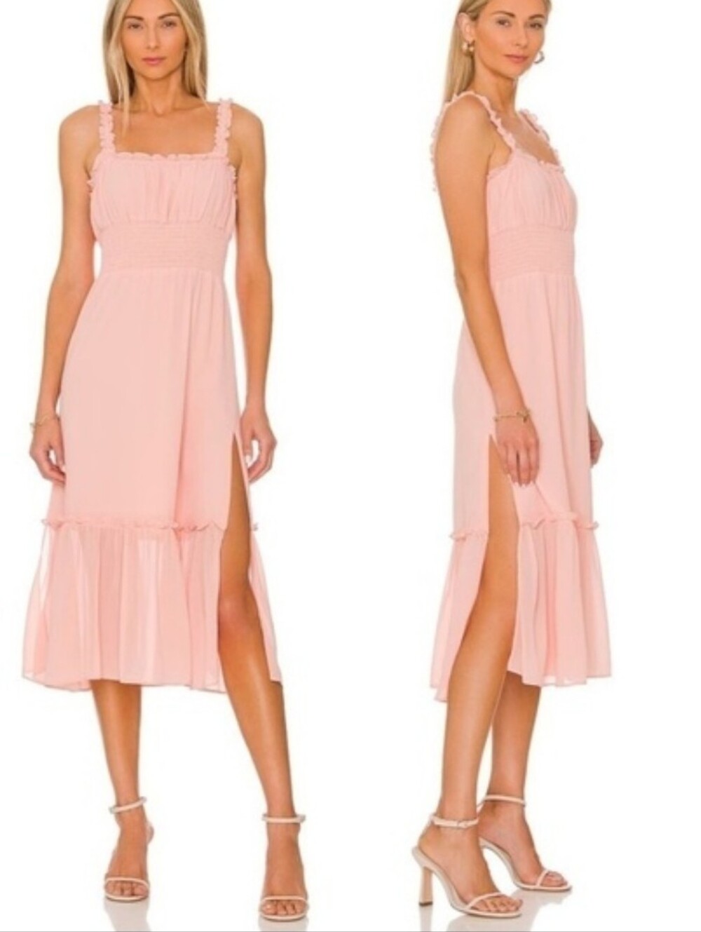 Lovers and Friends Revolve Arden Light Pink Midi Dress Smocked Size S